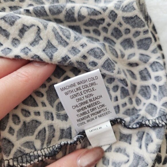 Vtg Y2K Flutter Sleeve Blouse Large Pima Cotton Modal Black White Lattice Print - Picture 10 of 14